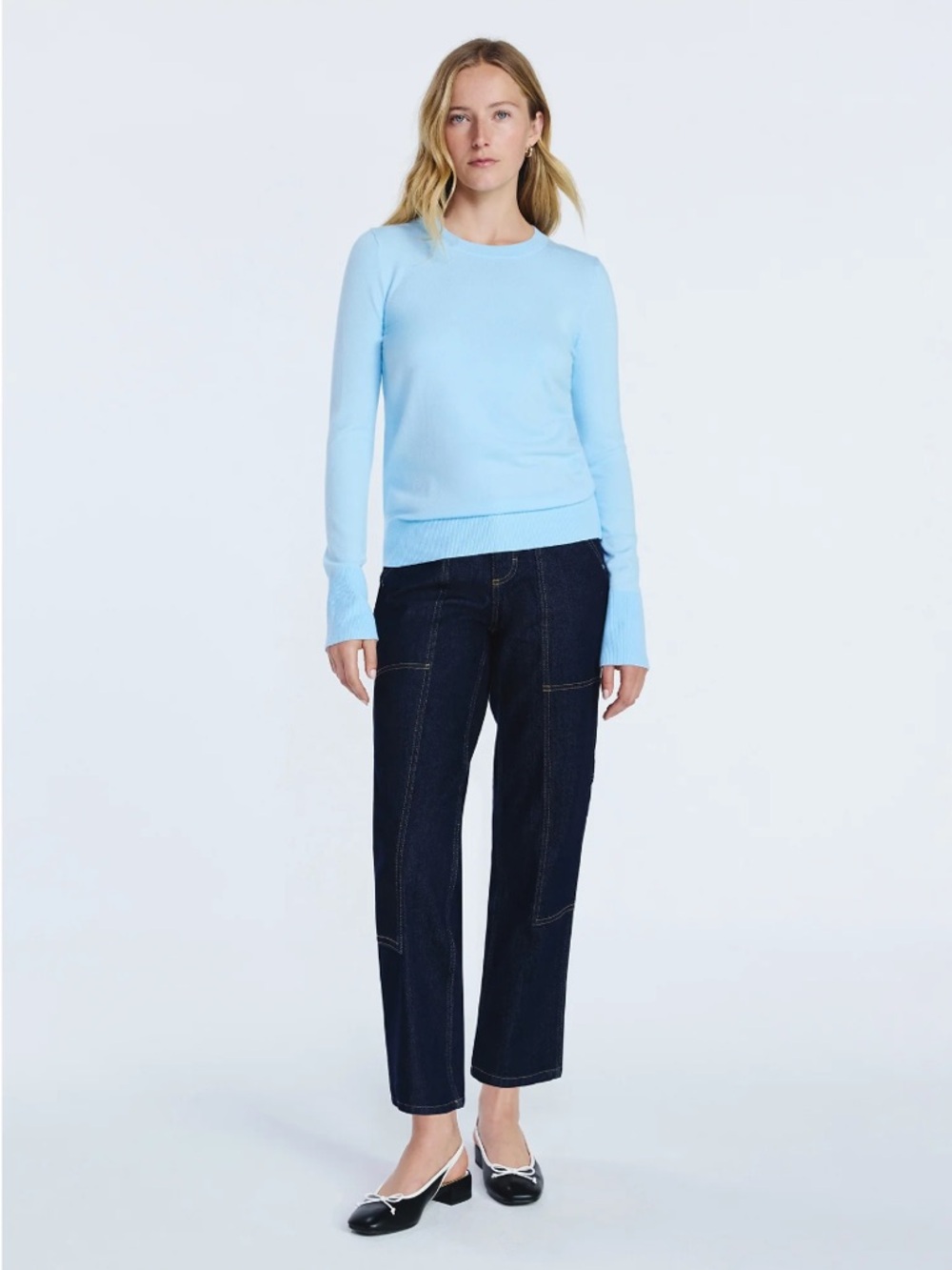 Light Blue Crewneck Sweater - Women's Classic Pullover - Picture 4 of 9